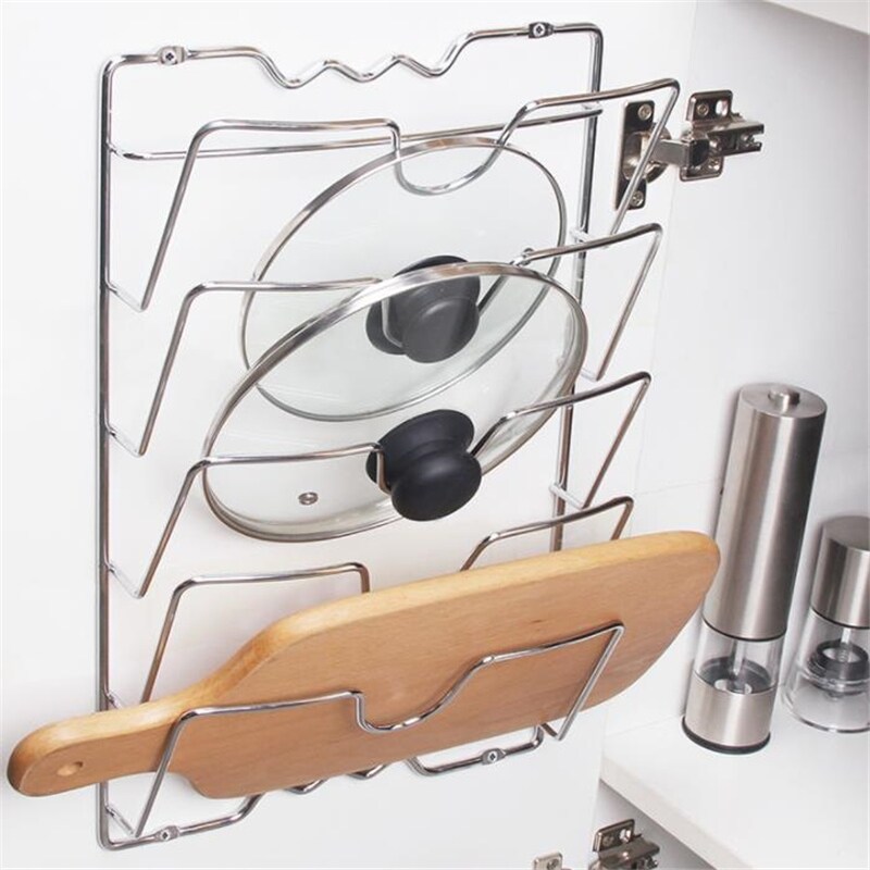 Gambar Kitchen Organizer Rack Wall Hanging Pot Cover Rack Five Layer Pot Lid Metal Rust Free Multifunctional Rack Pot Lid Storage Rack