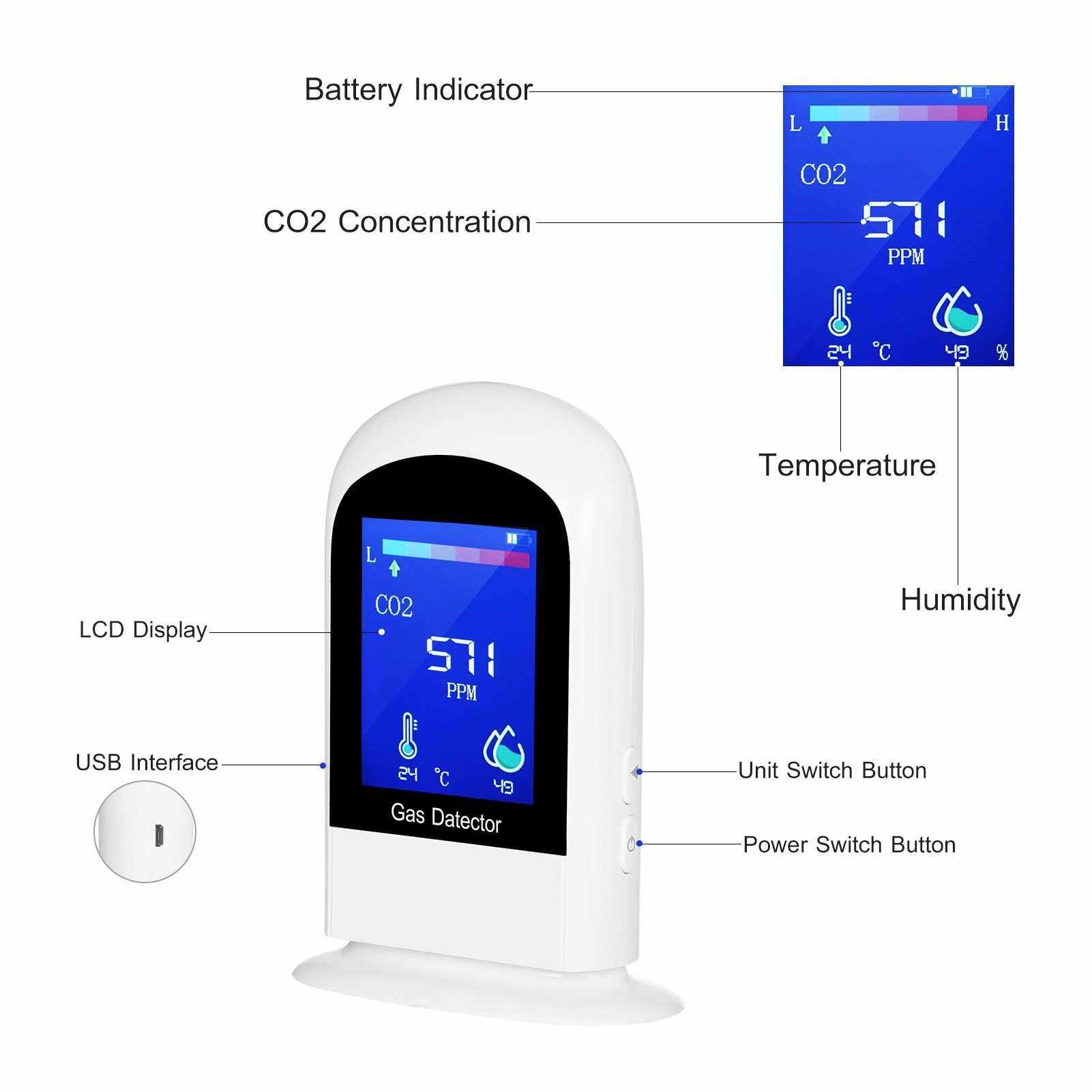 Rechargeable Carbon Dioxide Detector Portable Lcd Digital Co2 Meter Carbon Dioxide Tester 2639