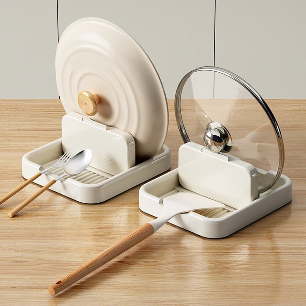 Gambar New Home Foldable Pot Lid Rack Spatula Holder Kitchen Countertop Cooking Utensil Holder Heat Resistant Non slip Spoon Rest Stand