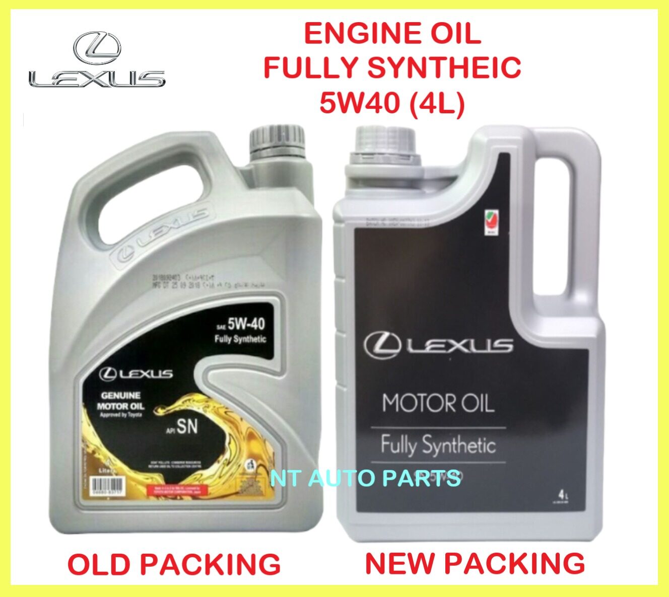 NEW PACKING 2021 &OLD PACKING Lexus 5W40 4LITRE API SN Fully Synthetic Engine Oil Free Mileage Sticker Minyak Hitam