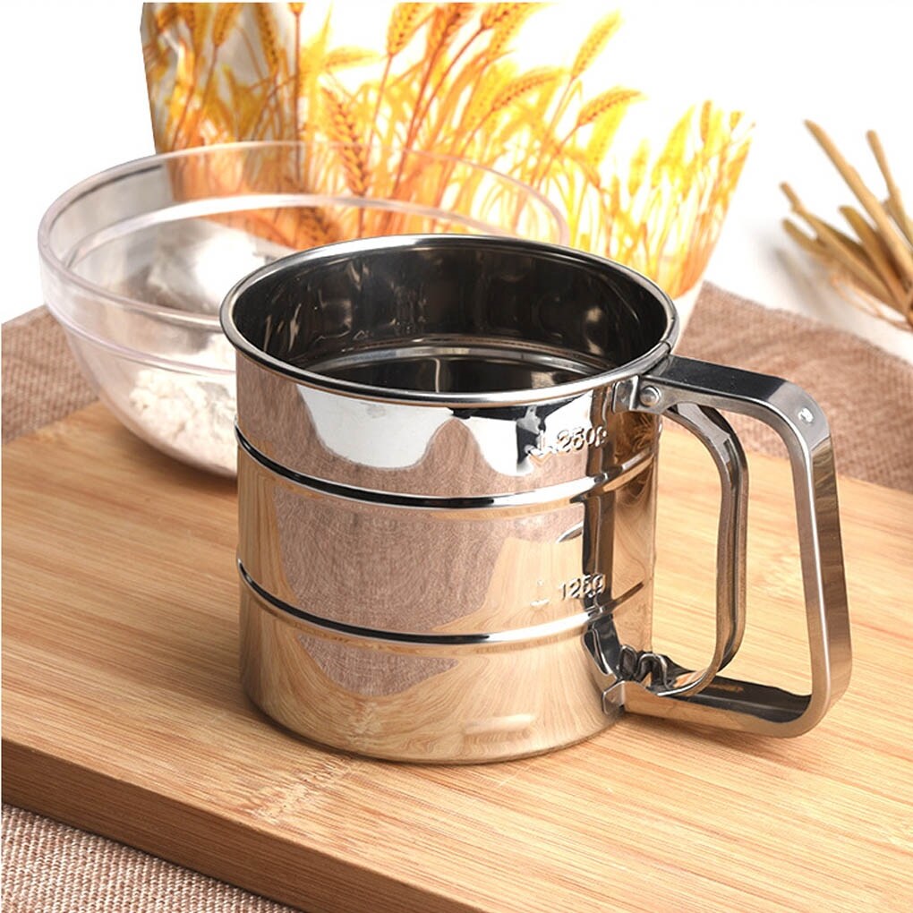 Gambar Flour Sieve Cup Stainless Steel Powder Shaker Strainer Mesh Sugar Sifter Kitchen Baking Tool