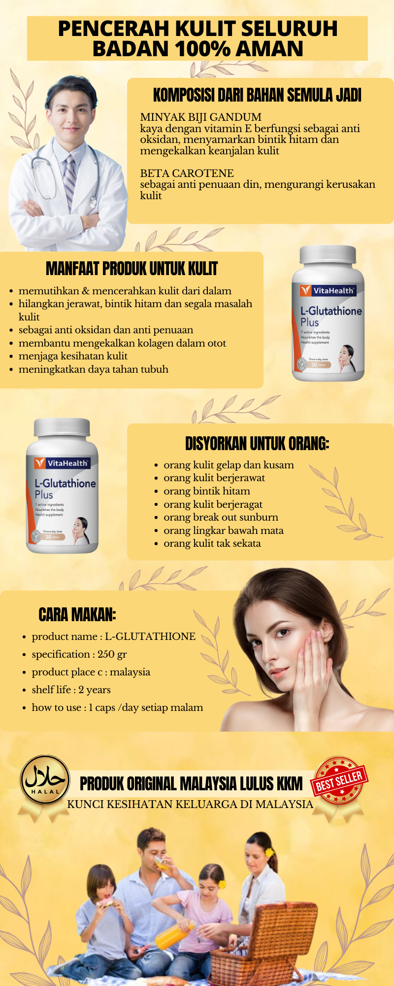 kebaikan l glutathione plus vita health VitaHealth L-Glutathione 30s Tablets Twin Pack Glowing skin is possible with