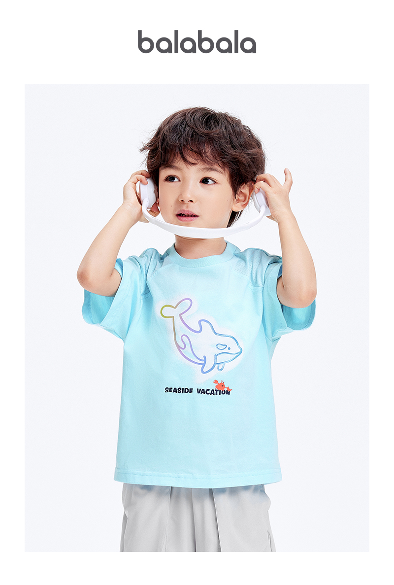 balabala Children Boy Short Sleeve T-Shirt New Style Printed Cotton Summer Wear · v2