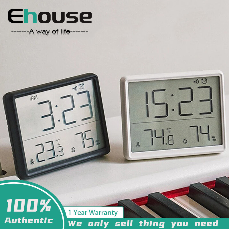 Ehouse siêu mỏng Đồng hồ điện tử đơn giản Đồng hồ kỹ thuật số treo tường LCD disply đa chức năng đồn
