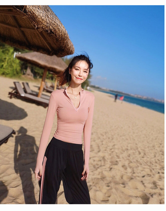 SUPERFLOWER Frauen Sport Shirts Einfarbig Reißverschluss Hohe Elastische Gym Yoga Top Atmungsaktive Langarm Sexy T-Shirts_voghion.com