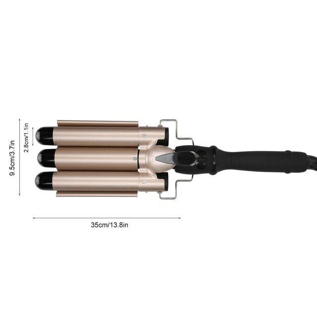 Gambar Nylon Heat proof Head Fixed Handle Tourmaline Ceramic 3 Barrel Curling Iron Wand Hair Waver Curler Create S Wavy Style Tools