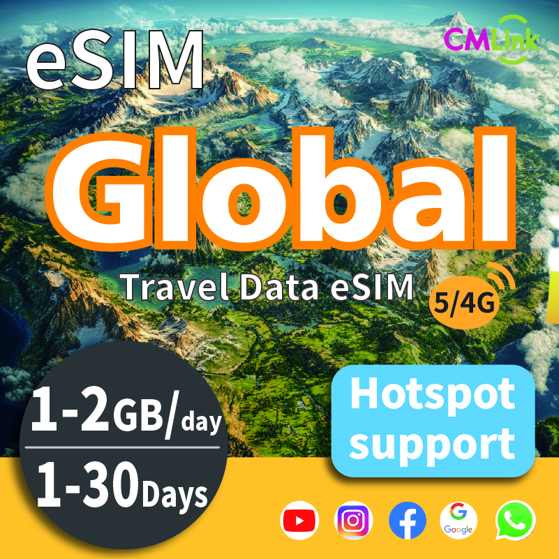 [eSIM] Global 195 countries 4G/5G Travel eSIM Card (1-30 Days, 1GB/2GB Daily High-Speed Data + Unlimited 128kbps, Hotspot , Roam eSIM,QR Code Sent to Your Email) ราคา 1,564 บาท*ส่งฟรี