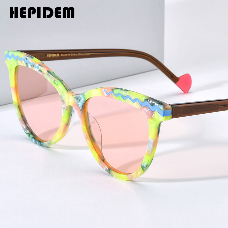 HEPIDEM Acetate Kính mát phân cực nam giới 2024 rực rỡ mới Retro thiết kế hợp thời trang Kính mát mắt mèo UV400 phụ nữ Shades h9362t
