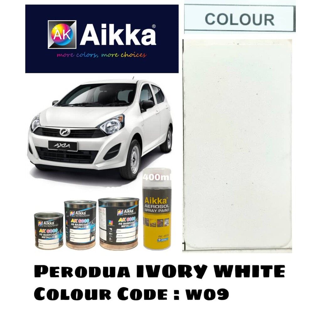 PERODUA Ivory White W09 Aikka Cat Kereta 2k bancuh/ DIY Touch Up Spray Tin Calar Kereta