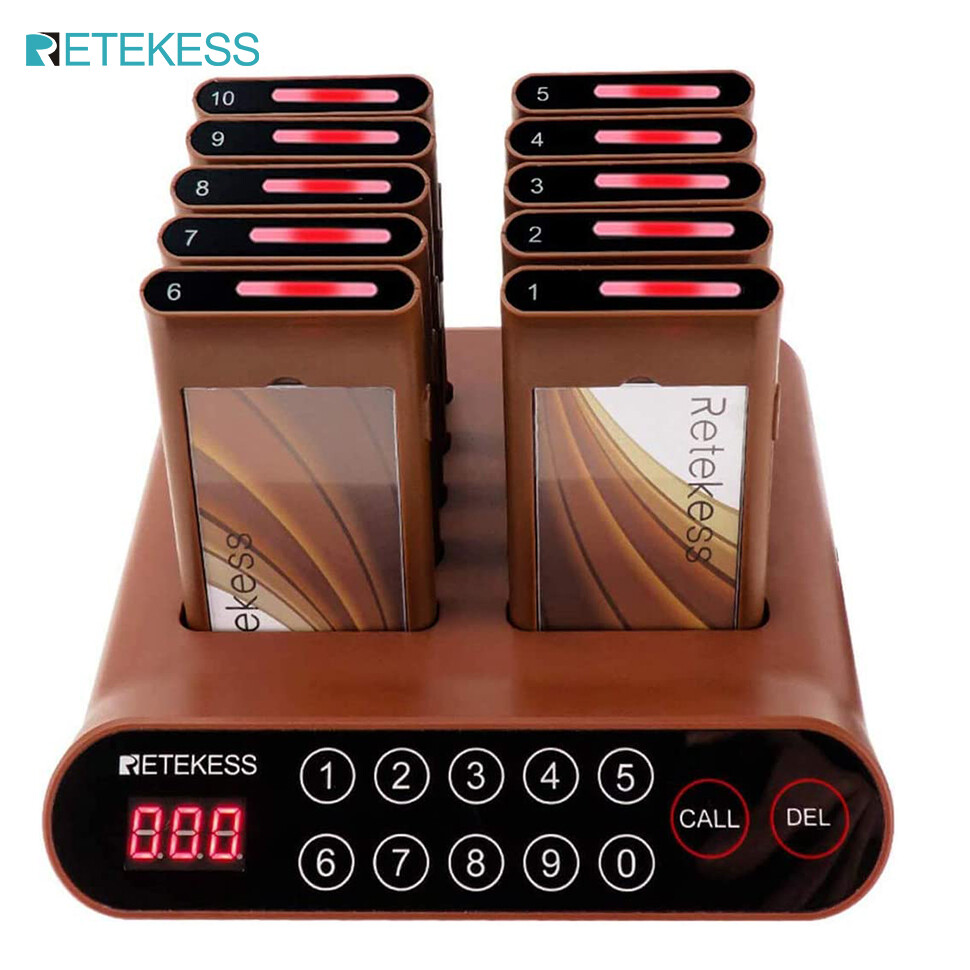 Retekess T116A Restaurant Pager,Social Distancing Buzzer,Low Battery Indicator,Touch Keypad,Stop Beep,10 Rechargeable Pagers for Church,Hospital,Club