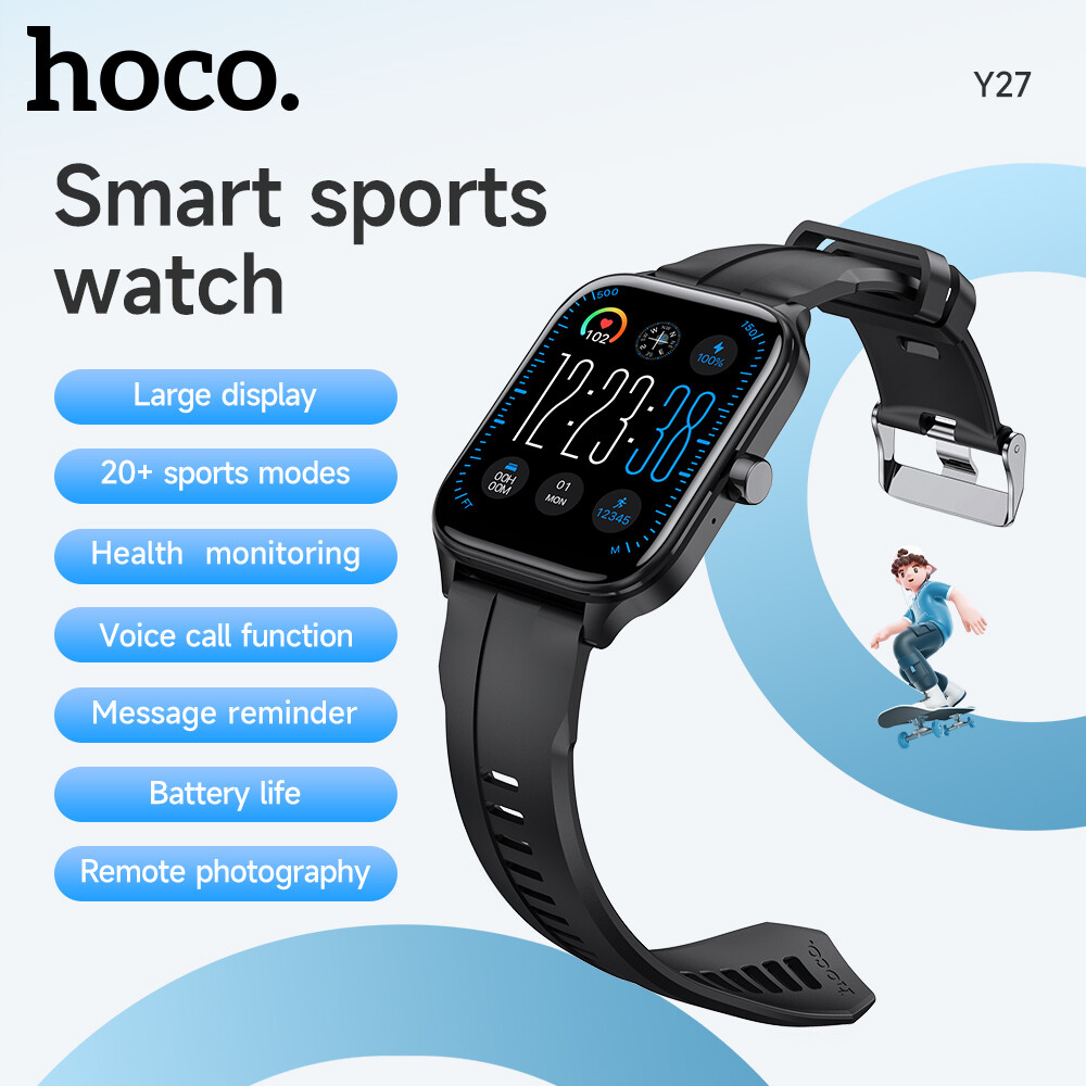 【Support calls】HOCO Y27 Smart Sports Watch 1.95 inches Unisex Full Touch Screen Smart Watch IPX4 Waterproof Sport Fitness Watch Supports 22 Languages For All Smartphones Universal ราคา 697 บาท*ส่งฟรี