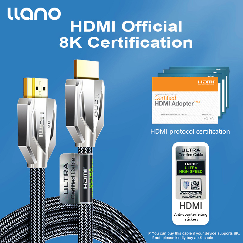 【HDMI 8K Certified】llano Cáp HDMI 2.1 Được Chứng Nhận 8K/60Hz 4K/120Hz 2K144Hz Cáp 48Gbps Tốc Độ Cực Cao Cáp 3D HDR Cho Máy Tính Xách Tay HDTV PS5 PS4 Bộ Chia Âm Thanh Video