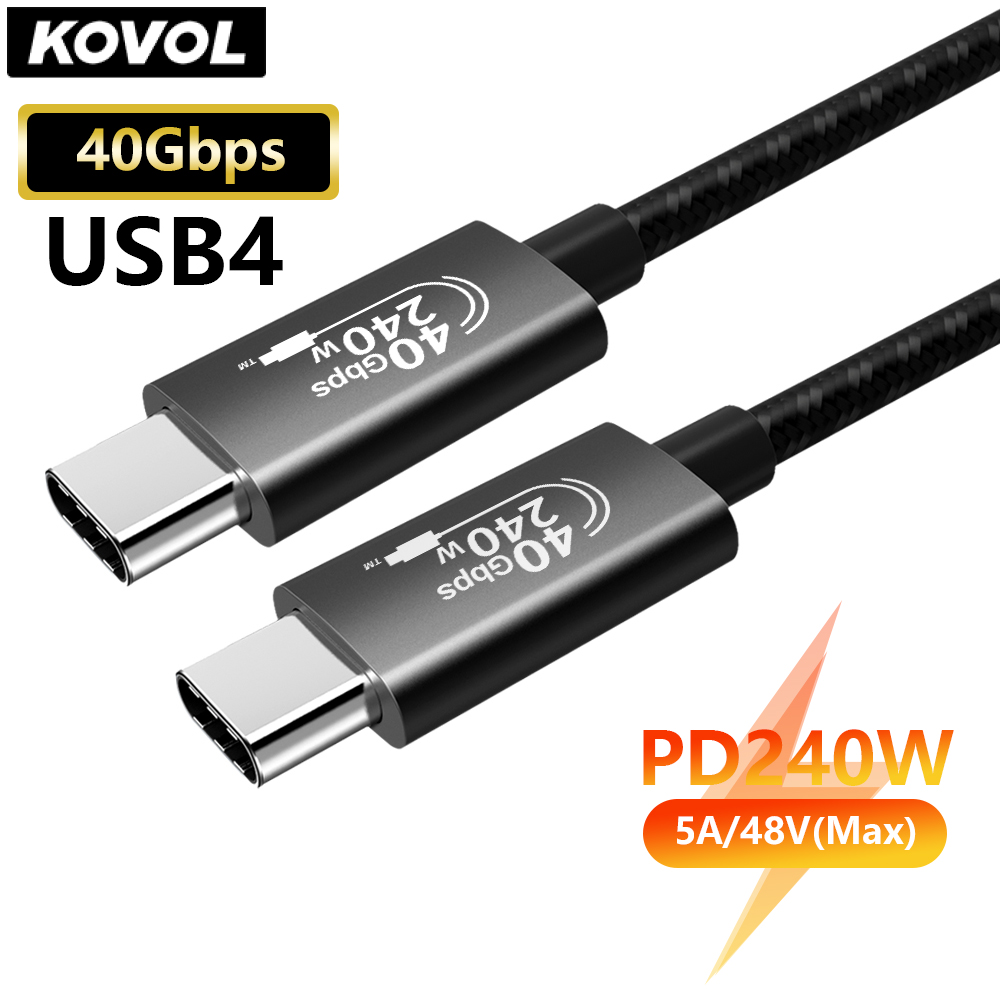 Kovol pd 240w usb4 cáp 40gbps truyền dữ liệu 5a/20v type-c nhanh chóng sạc dây 8k usb c video cable đối với macbook máy tính xách tay 100cm