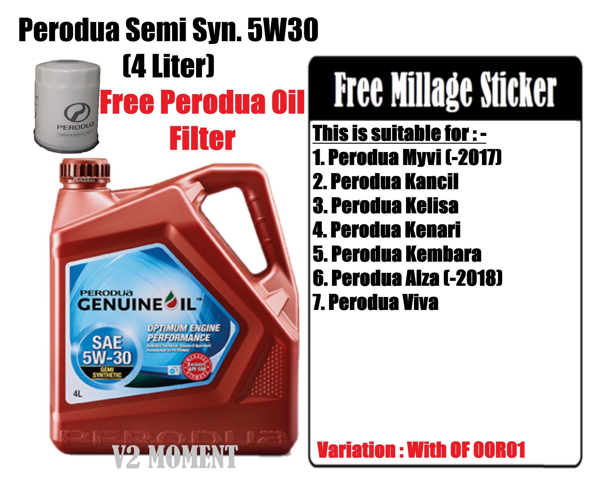 Perodua Semi Synthetic Engine Oil SAE 5W-30 4L With Variation With Oil Filter Only Oil
