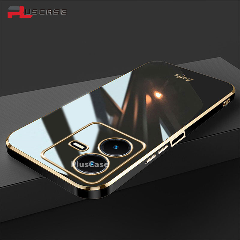 PlusCase cho Vivo Y22 Y22s 6D Mạ Vỏ mềm Bảo vệ ống kính Khung vuông Silicone bóng Ốp lưng chống sốc cho điện thoại