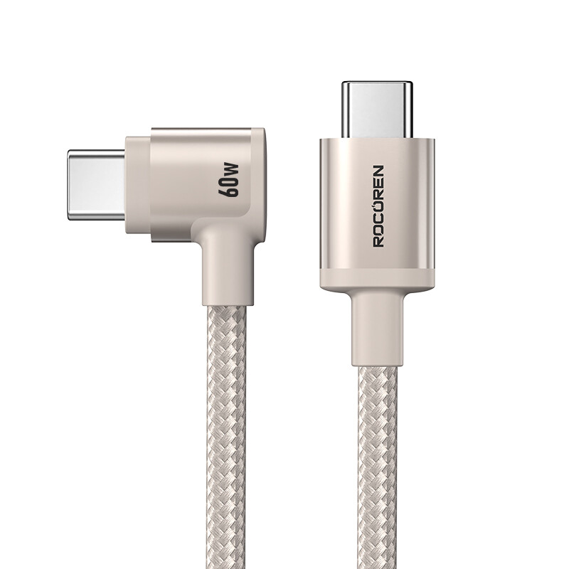 Rocoren 60W 100W PD Type C Charger Cord 90 Degree Elbow Gaming Type C Cable Nylon Braid Cable Wire