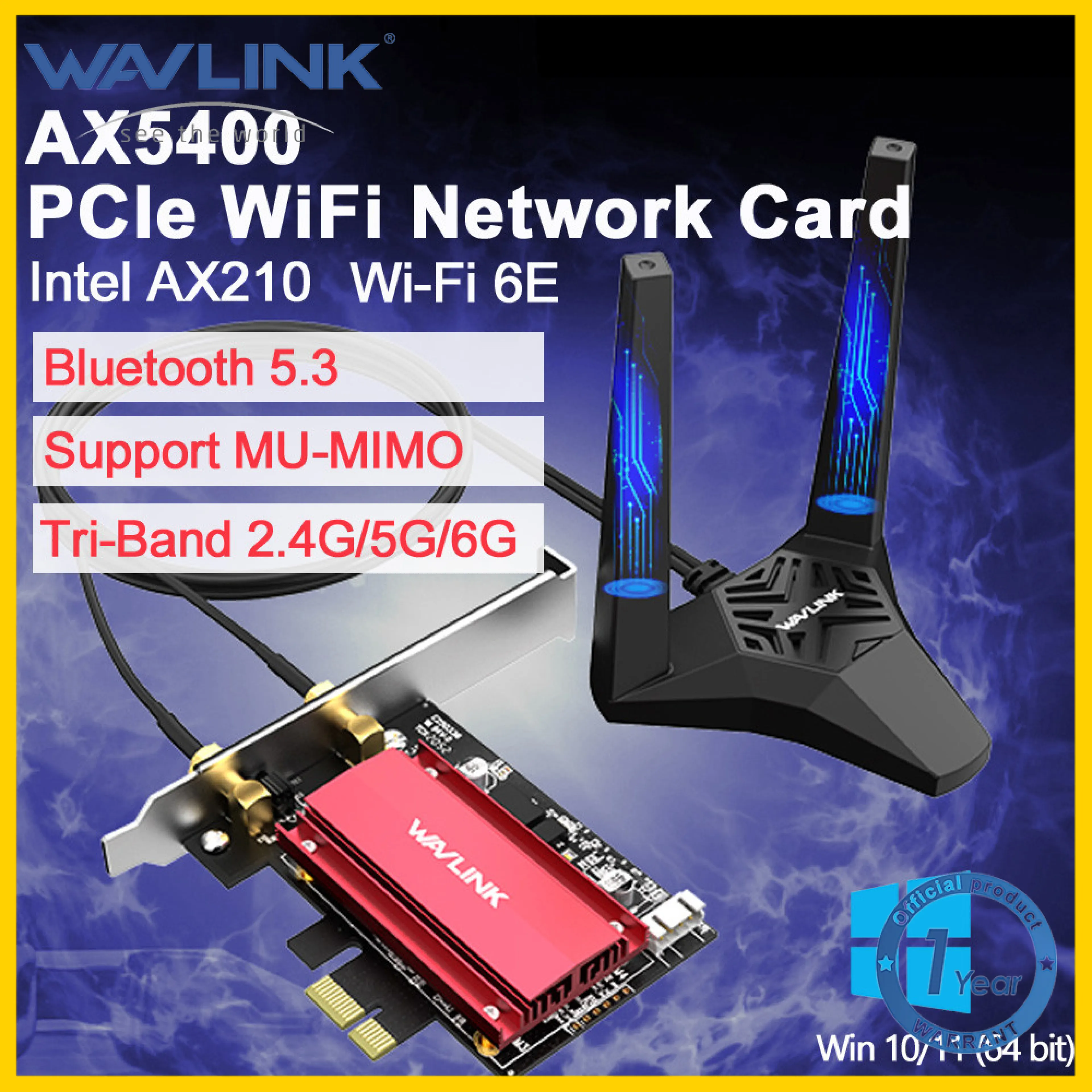 Wavlink AX5400 WiFi 6E PCIe Network Card 2.4G/5G/6GHZ802.11 AX WiFi Adapter Bluetooth 5.3 5374Mbps WiFi 6 Network Card for Windows 10/11 PC