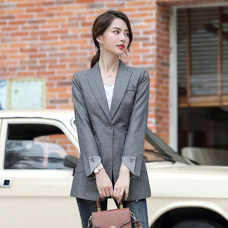 Chất Lượng Áo Khoác Blazer Dài Cho Phụ Nữ Áo Khoác Giản Dị Phụ Nữ Blazer phong cách Hàn Quốc trang phục công sở Trang Phục