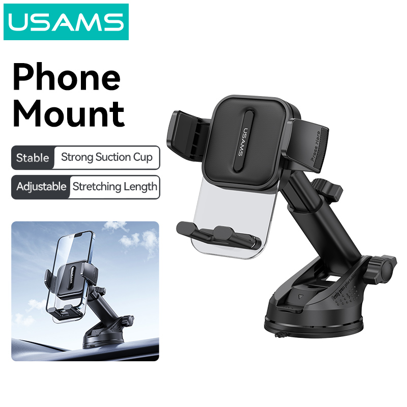 USAMS Car Phone Holder Center Console / Windshield Phone Mount Strong Suction Cup Retractable 360° Universal Adjustment Car Mount Holder with Stretching Length