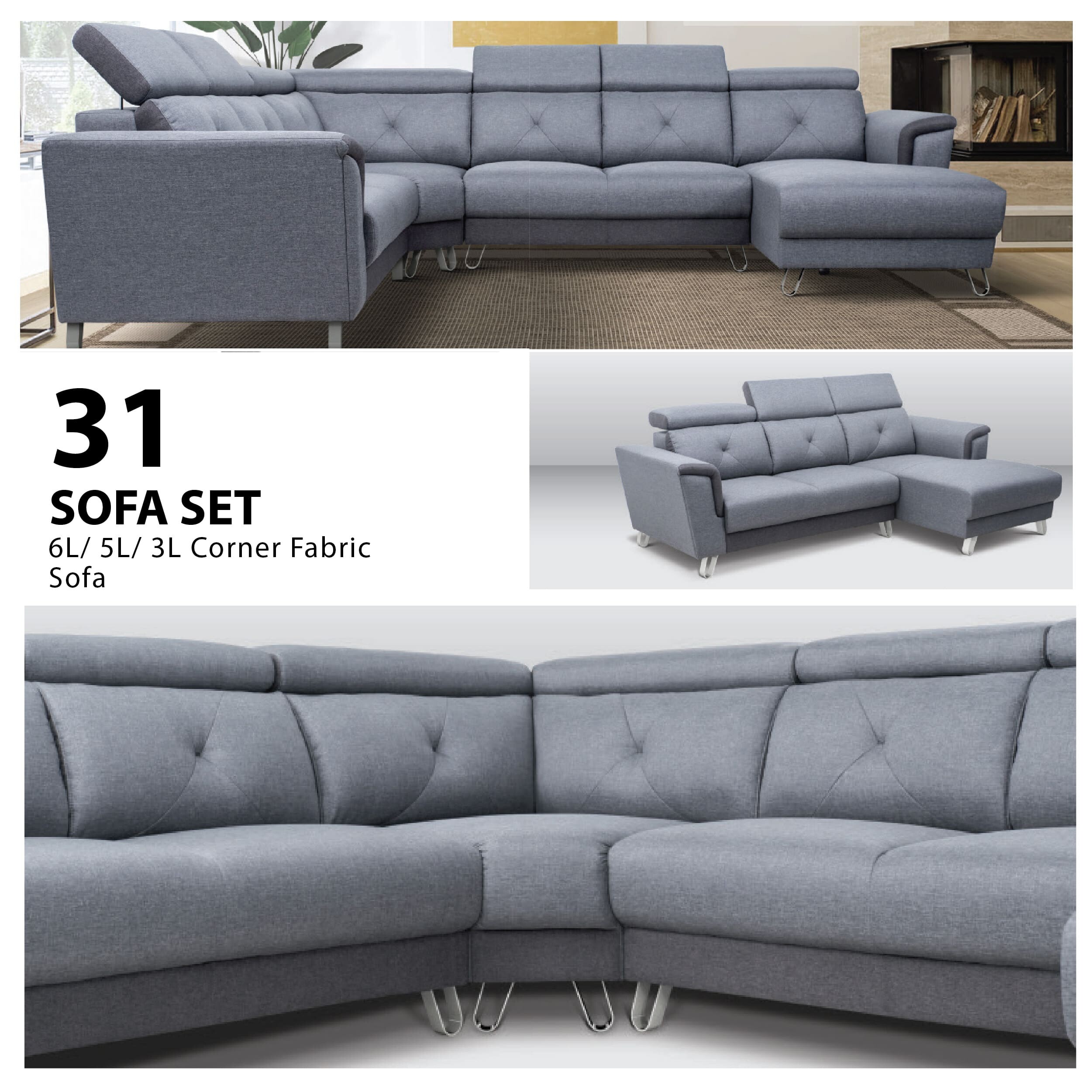 Sofa Set Corner Shape / Fabric Sofa/Set Sofa / L Shape Sofa/ Modern Sofa/ Corner  Sofa/6 Seater Sofa/Corner Shape / 3 Seater L Shape Sofa / Head Adjustable  Sofa | Lazada