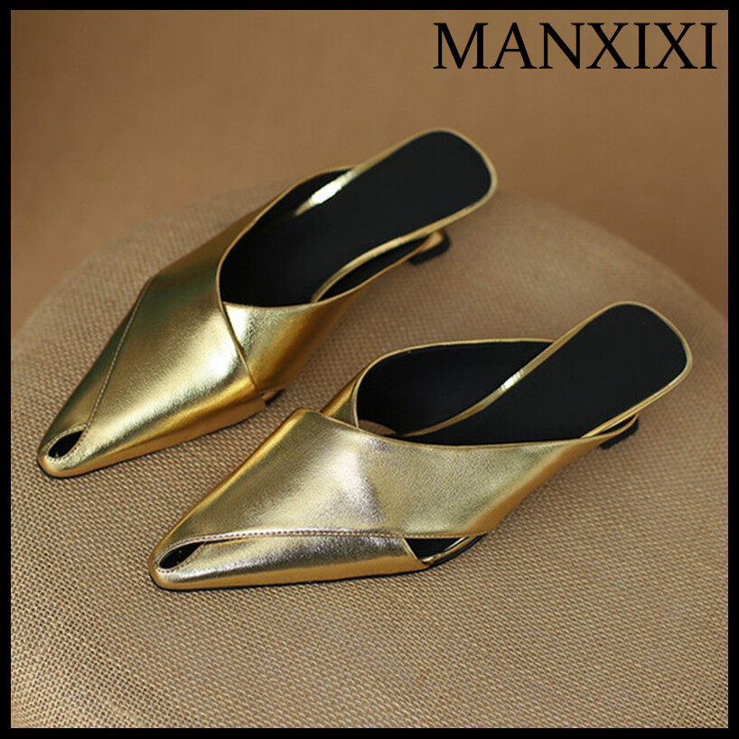 MANXIXI Fashion Women Low Mid Heels 1.18 Inches Beautiful Mules Sandals
