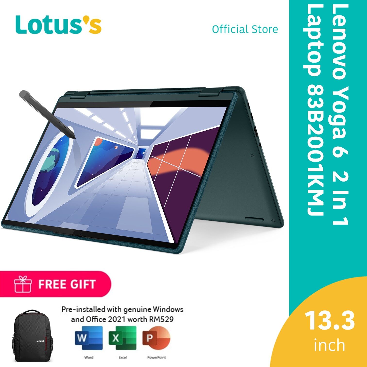 Lenovo Yoga 6 83B2001Kmj 2 In 1 Laptop Blue (Ryzen 7-7730U 4.50Ghz, 16Gb, 1Tb Ssd ,13.3" Wuxga Touch, Windows 11, Home &amp; Student 2021)