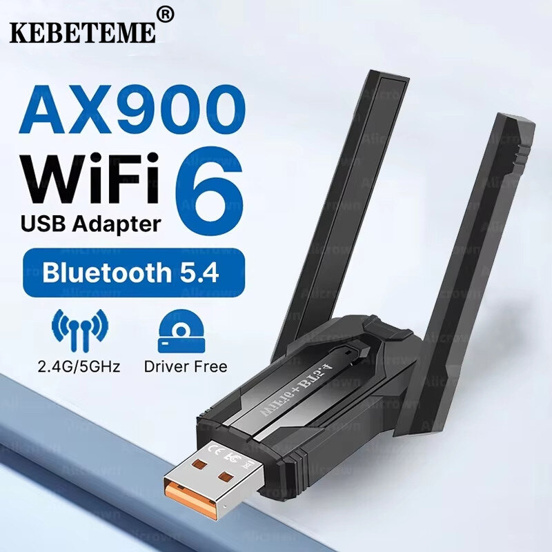 Kebememe ax900 Wifi 6 Bộ chuyển đổi USB Bluetooth 5.4 băng tần kép 2.4G 5g ăng ten wifi6 USB mạng Receiver Dongle điều khiển miễn phí Win 10/11 cho PC