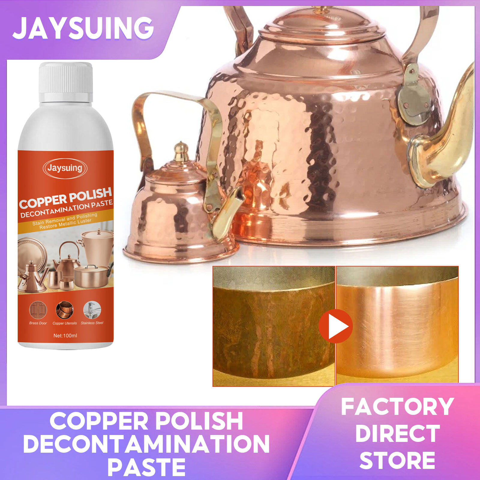 Jaysuing chất đánh bóng đồng đa năng chất đánh bóng kim loại loại bỏ kim loại bao gồm đồng thau đồng và thép không gỉ nhôm mạ crôm thiếc và bền lâu đồng sáng bóng chi tiết và phục hồi chất đánh bóng bị hư hỏng