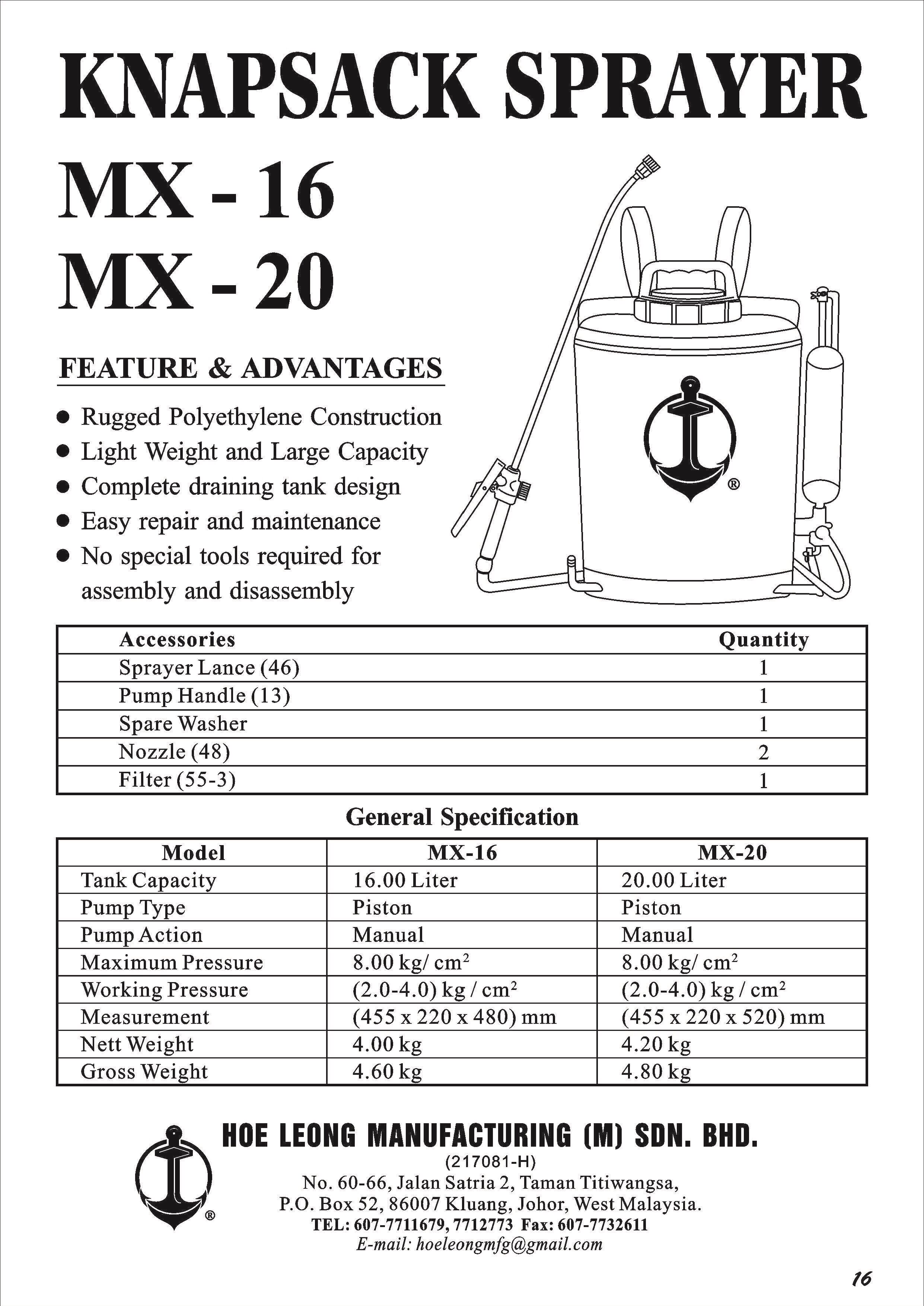 16 / 20 Liter Agricultural Knapsack Sprayer Manual Pam Racun Brand 