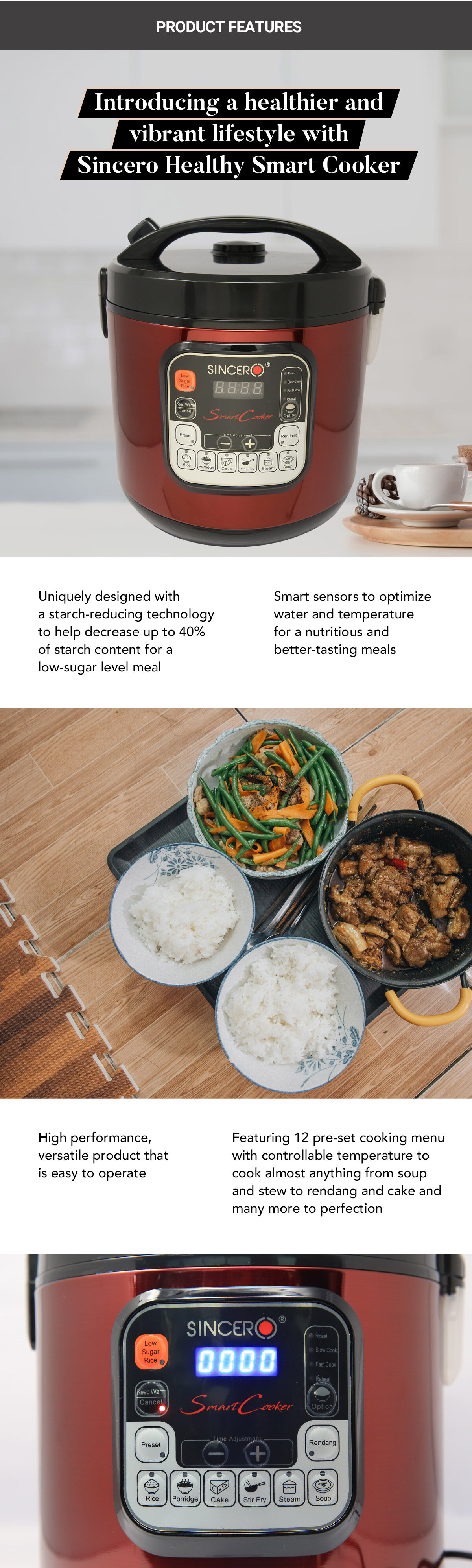 Sincero Official Sincero Low Sugar Healthy Multifunction 6l Smart Cooker With Non Stick Inner Pot Lazada