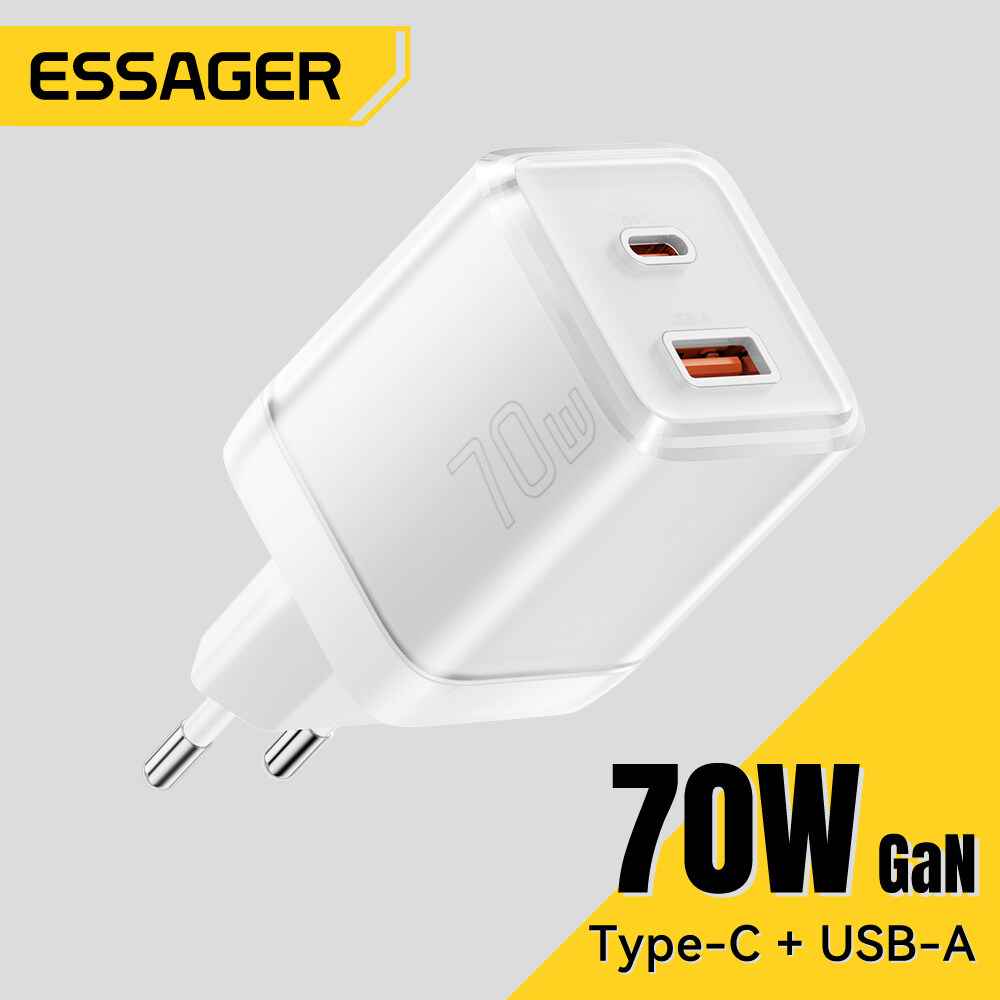 Essager 70W USB Một loại C sạc gan thiết bị sạc sạc nhanh qc4.0 3.0 pd3.0 USB A + C sạc cho iphone14