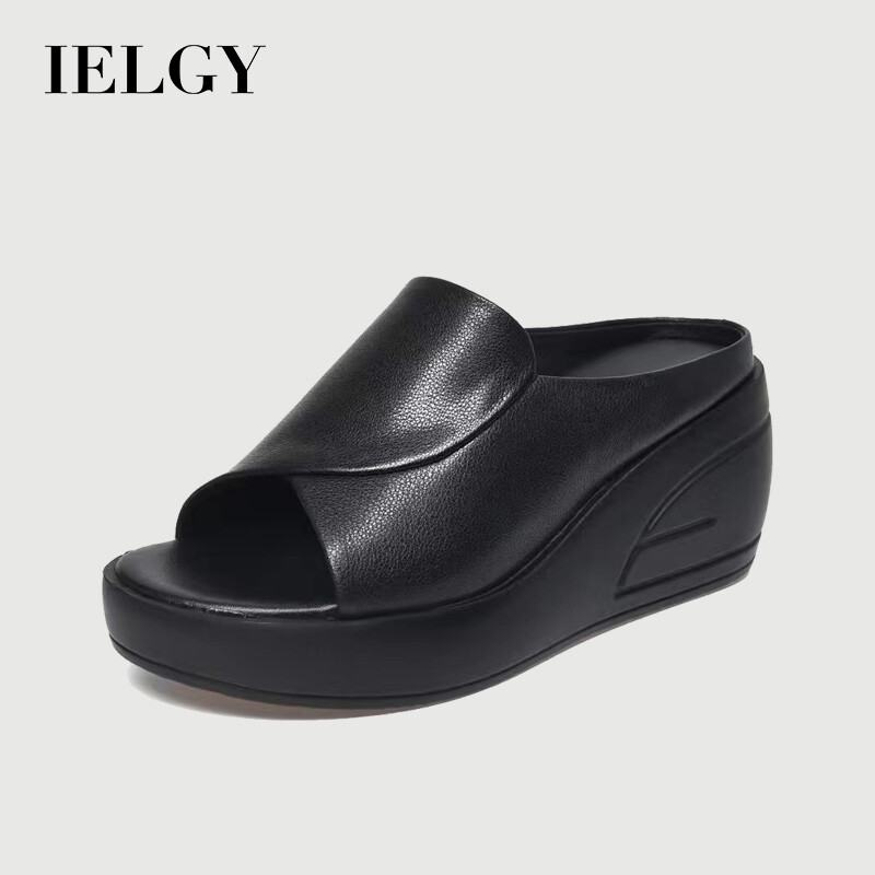IELGY wedge heel sandals women's new real soft leather summer muffin thick soles - ยี่ห้อ IELGY ราคา 481 บาท*ส่งฟรี