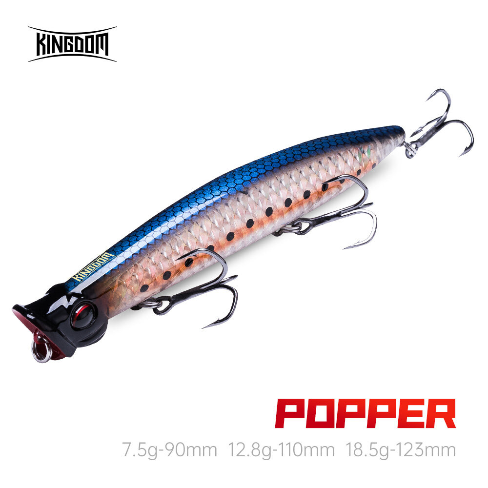 Kingdom Mồi Câu Cá Popper Wobbler Mồi Câu Cá 90Mm 7.5G 110Mm 12.8G 123Mm 18.5G Topwater Bút Chì Câu Cá Lure Nổi Jerkbait Cho Cá Rô