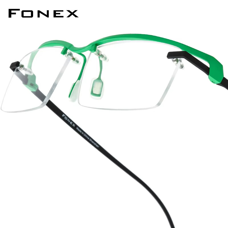 FONEX Pure Titanium Eyeglasses Frame Men Brand Design Semi-Rimless Square Glasses Japanese High-Qual