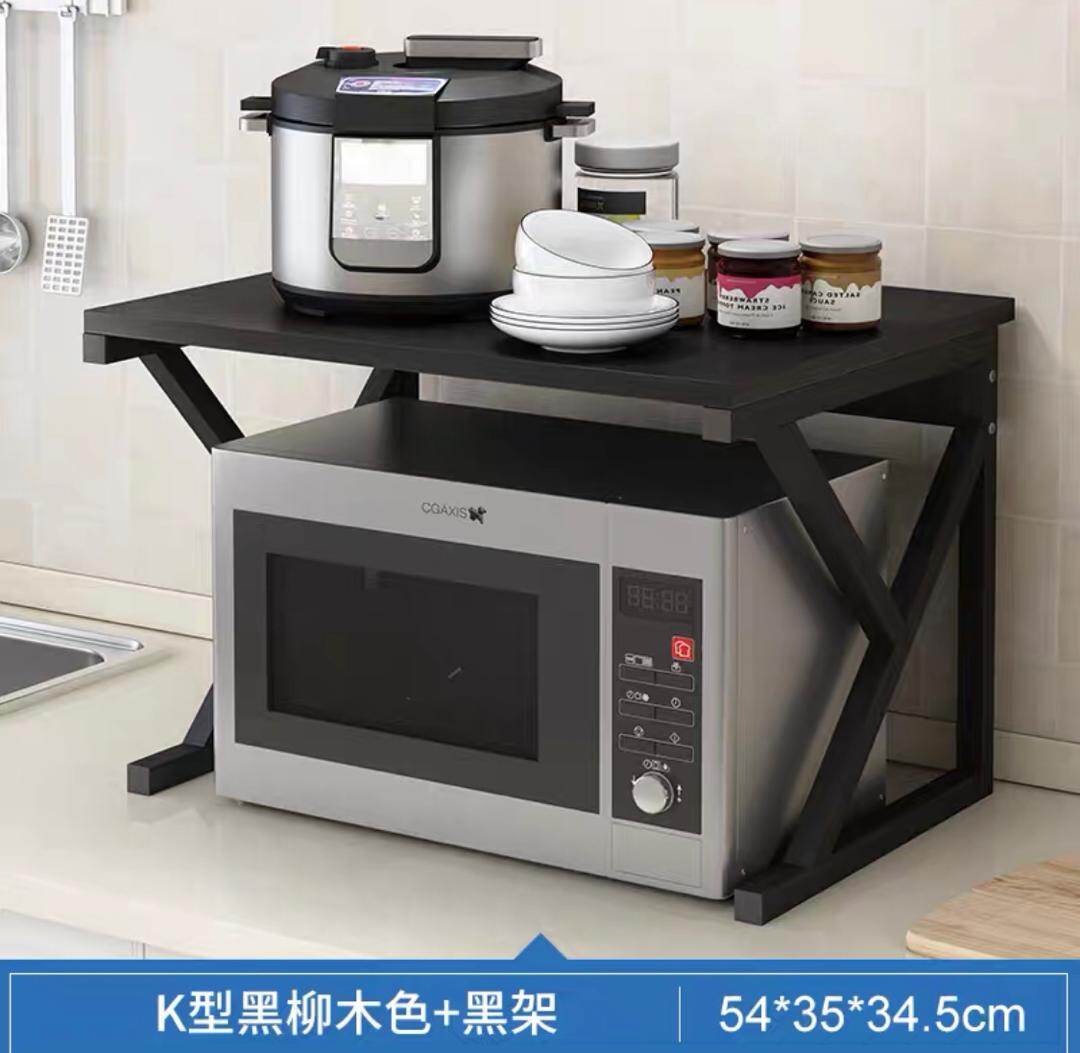 Gambar Oven Microwave Metal Rack Tray Seasoning Rack Desktop Storage Organizer Kitchen Save Space Stable Wood Stackable