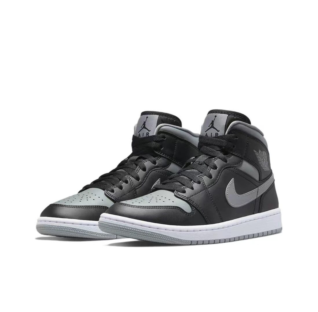 giày thể thao nam Giày bóng rổ cổ điển Air Jordan 1 Mid "Shadow" màu đen bóng nhỏ màu xám giày thể thao