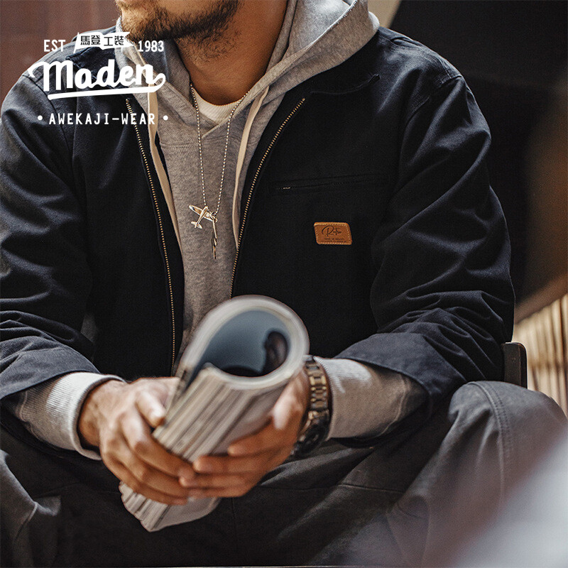 MADEN brand work style men youth 2024 autumn new tough guy American retro Detroit jacket Amikaki heavy duty canvas lapel jacket