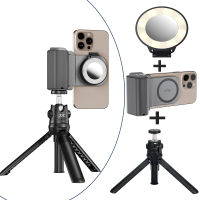 KIWIFOTOS Magnetic Phone Holder Camera Grip With Detachable Wireless Remote Control+LED Light+Extendable Tripod Kit For iPhone 16 15  14  13 12 Series with MagSafe Function and More Android Smartphones