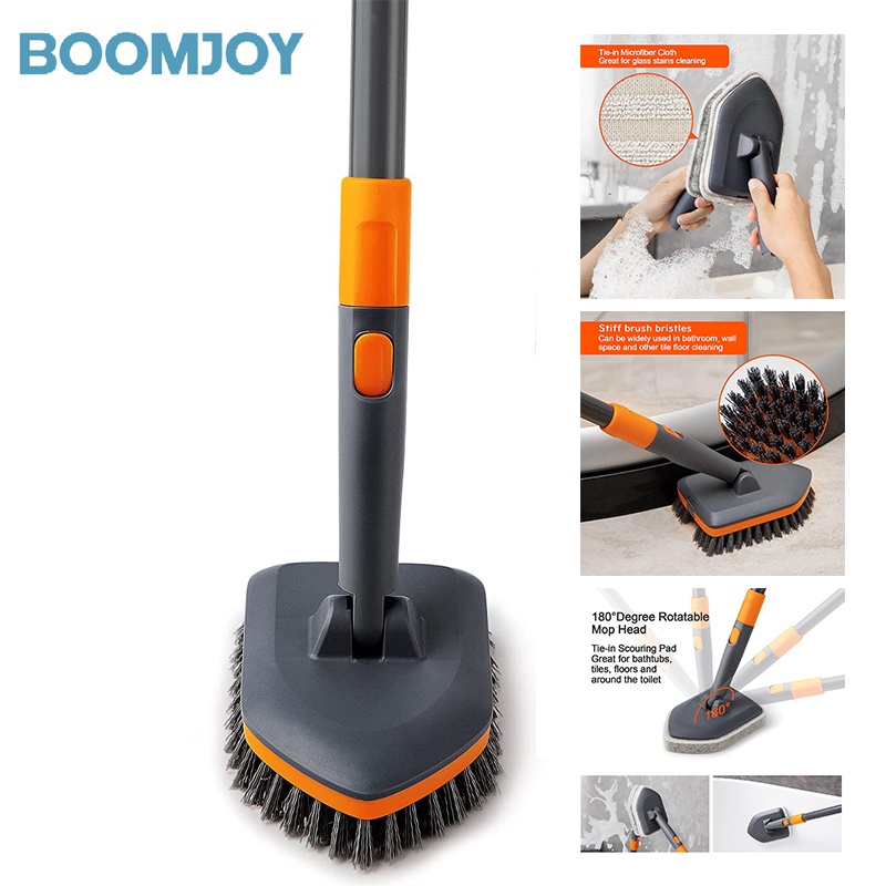 BOOMJOY Tile Tub Scrubber Brush with 3 Different Function Cleaning Heads and 56" Extendable Long Handle-No Scratch Shower Scrubber for Cleaning Bathroom Kitchen Toilet Wall,Bathtub,Sink,Grey ราคา 289 บาท*ส่งฟรี