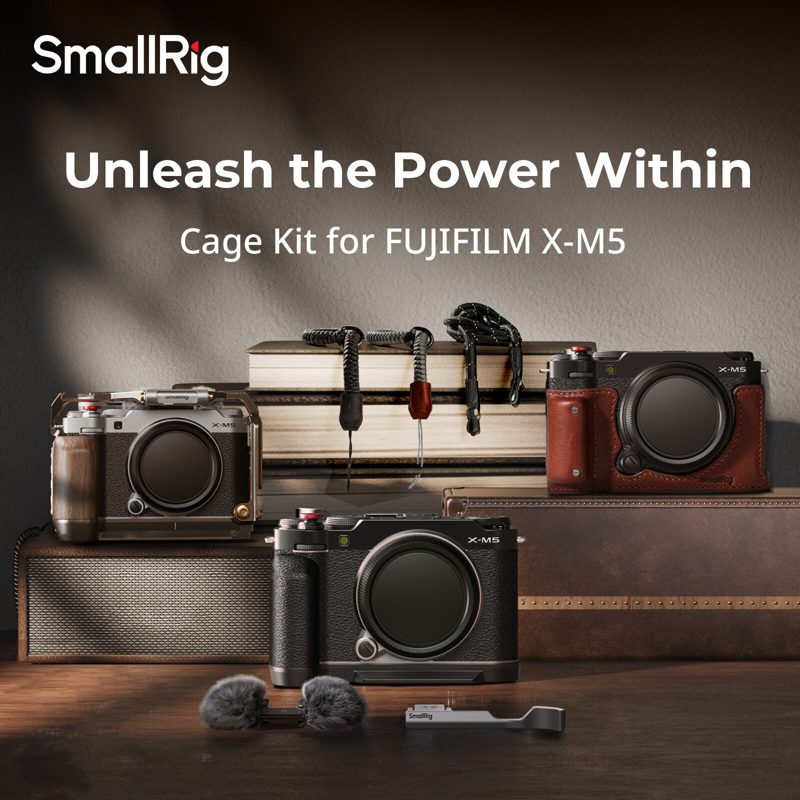 SmallRig XM5 Túi da nửa máy ảnh Retro Cage Khung L-Plate với Tay cầm Silicone cho FUJIFILM X-M5 4879 / 4876 / 4892