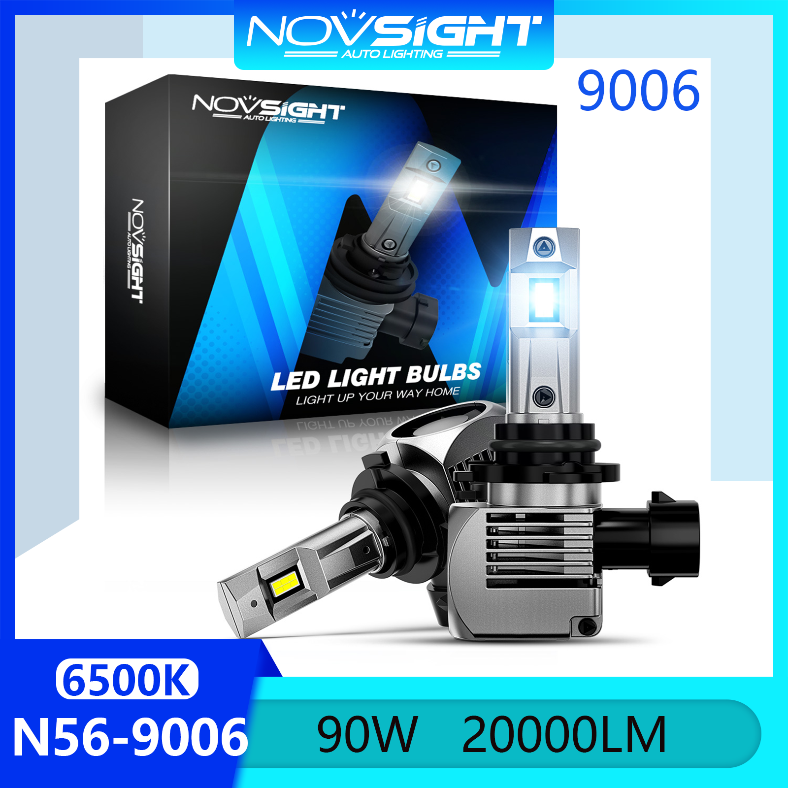 Novsight N56 HB4 9006 LED Headlight Bulb Kit 6500K White Super Bright LED Lights for Car High/Low Beam 90W 20000LM Plug&Play Ready Stock 2 PCS 2 Years Warranty Free Shipping Giá 670,880 Đồng*Miễn phí vận chuyển