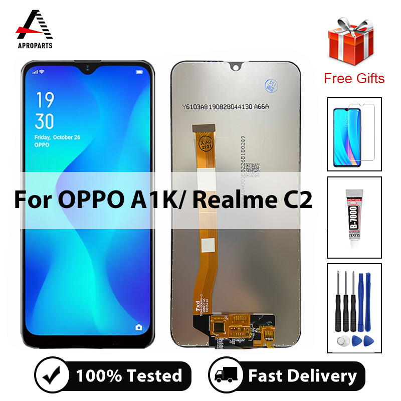Ban đầu 6.1 inch lcd cho oppo realme c2 rmx1941 màn hình lcd màn hình bảng điều khiển cảm ứng digiziter cảm biến lắp ráp cho oppo a1k cph1923 màn hình lcd + dụng cụ sửa chữa