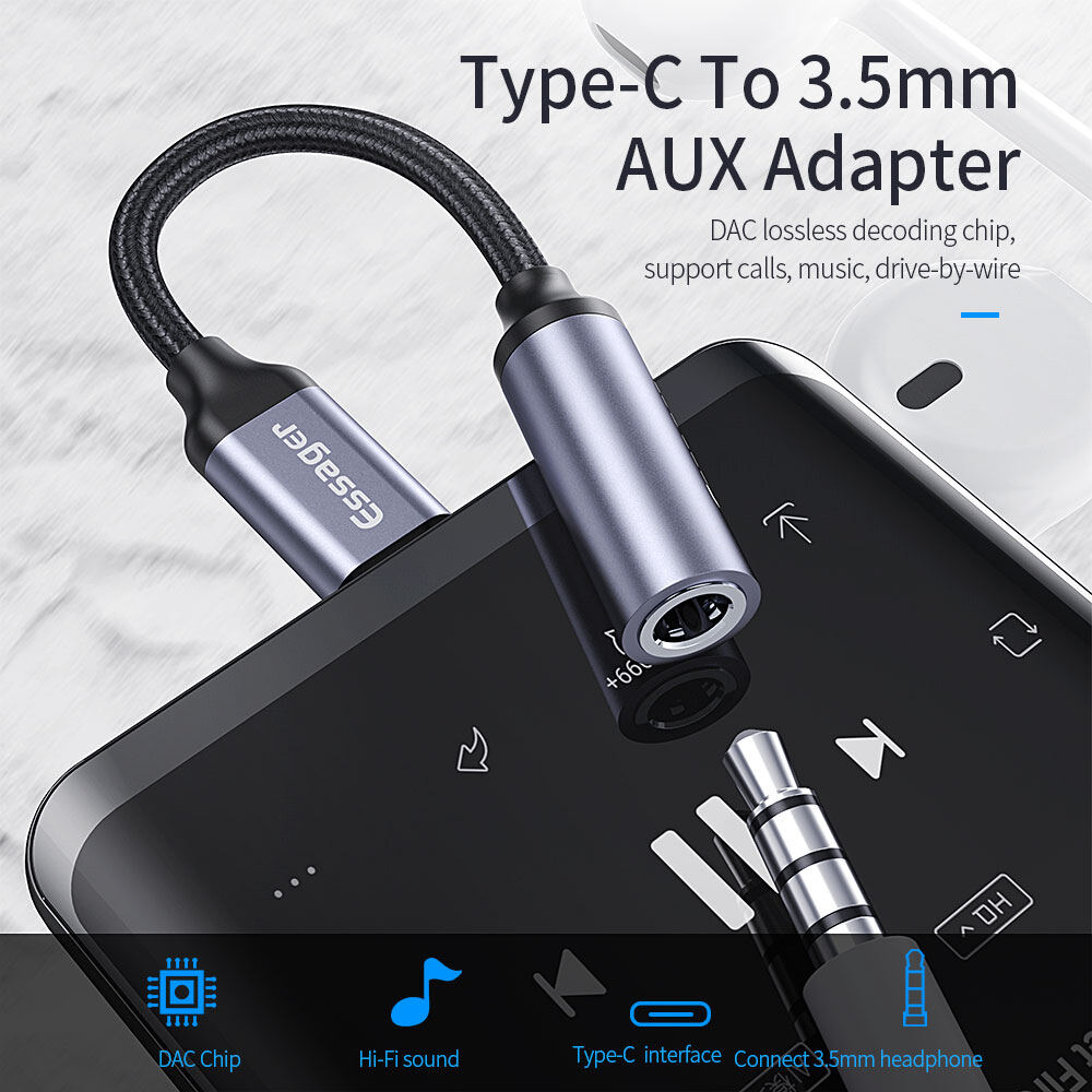Essager Jack AUX Adapter Cable USB C to Earphone Audio