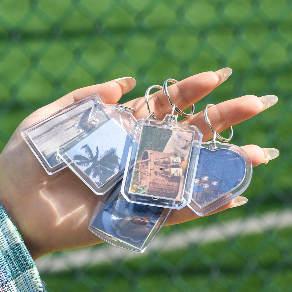 Khung ảnh keychian Acrylic hình chữ nhật chèn hình ảnh khung Keyring Móc treo chìa khóa DIY chia Vòng quà tặng cho phụ nữ Phụ Nữ Cô Gái