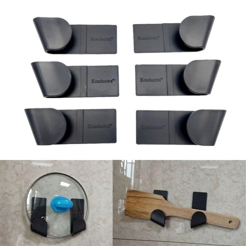 Gambar 2 4 6Pcs Pot Lid Holder Wall Mounted Hanging Holder Pan Pot Cover Rack Pot Lid Holder Home Storage Rack Cutting Board Organizer