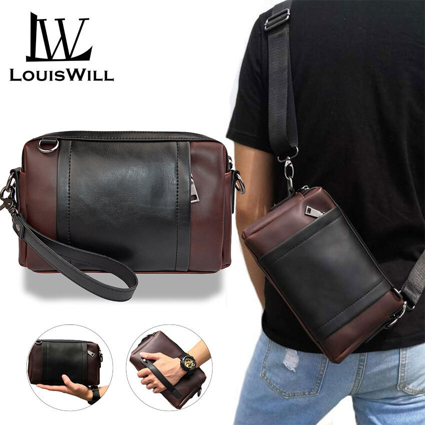 LouisWill  Crossbody Bag Men Clutch Bag Casual Box Shape Handbag Fashion Small Sling Bag for man Leather Hand Shoulder Bag PU Leather
