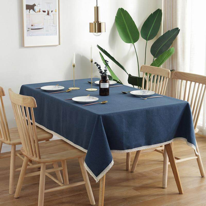 Gambar ?? Ready Stock?? Ins Nordic Solid Color Waterproof Lace Fringed Round Rectangular Tablecloth Table Cloth