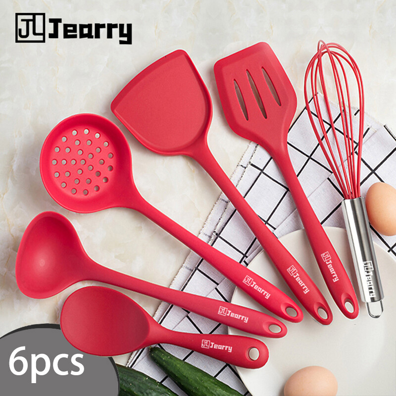 Gambar Jearry Silicone Handle Cookware 6Pcs Heat Resistant Food Grade Set Silicone Kitchen Utensils