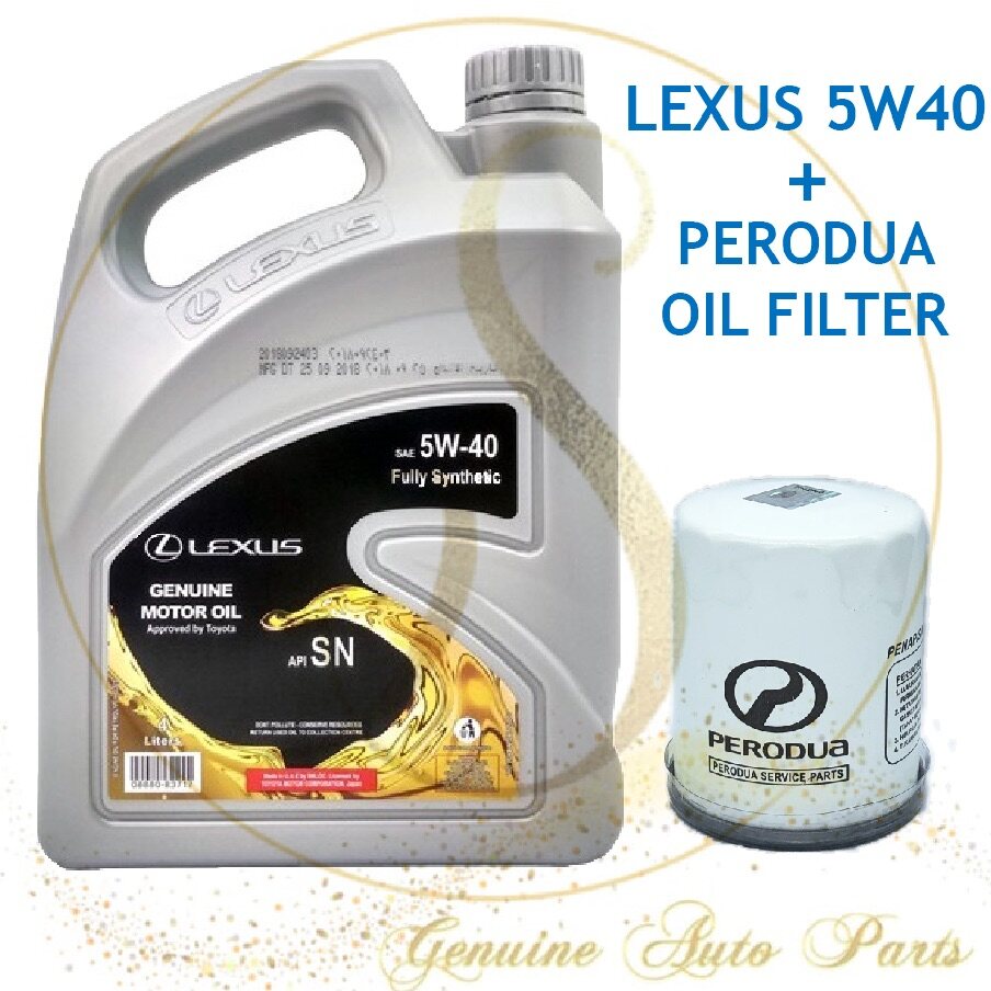 Original New Lexus 5W40 4L API-SN Fully Synthetic Engine Oil FREE Perodua Oil Filter 15601-00R01