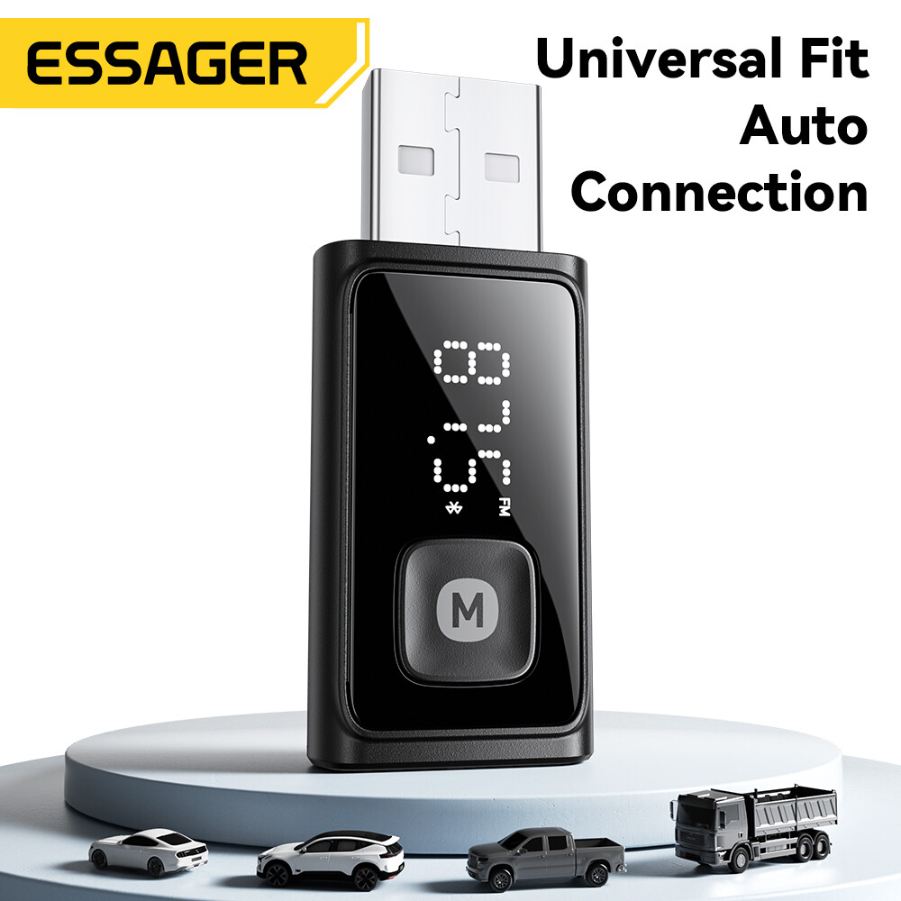 Essager Bluetooth 5.4 FM Bluetooth Adapter Car Audio FM Emitting Transmitter Frequency Range 87.5-108 Built-in Mic HD Calling USB-A Connection 10m Receiving Distance FM Bluetooth 5.4 Adapter For Car ราคา 102 บาท*ส่งฟรี